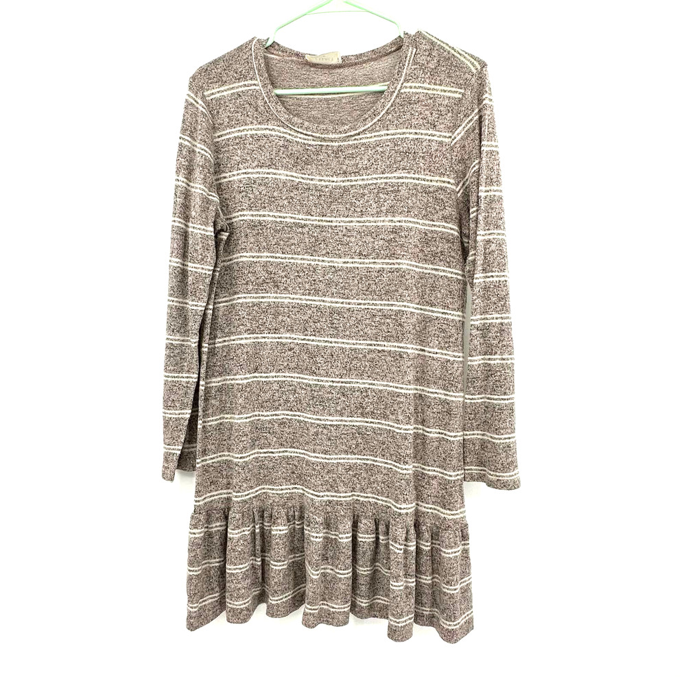 Everly size Medium striped sweater tunic long sleeve white oatmeal/gray